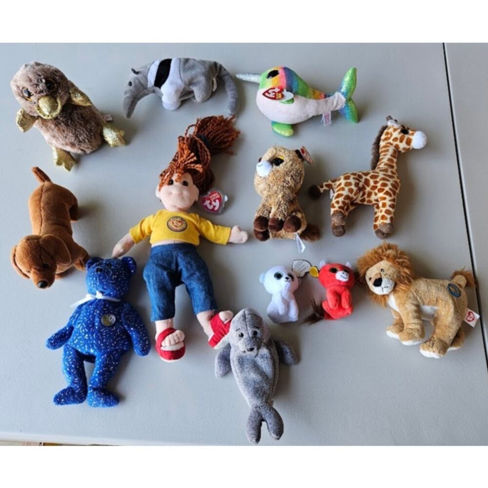 Beanie Babies Lot of 12 Different Items, Good Condition Some With Tags